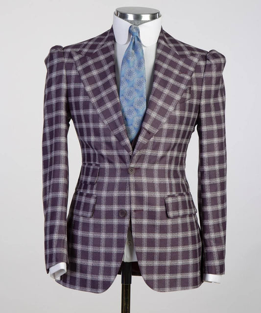 Plum & White Windowpane Three-Piece Suit