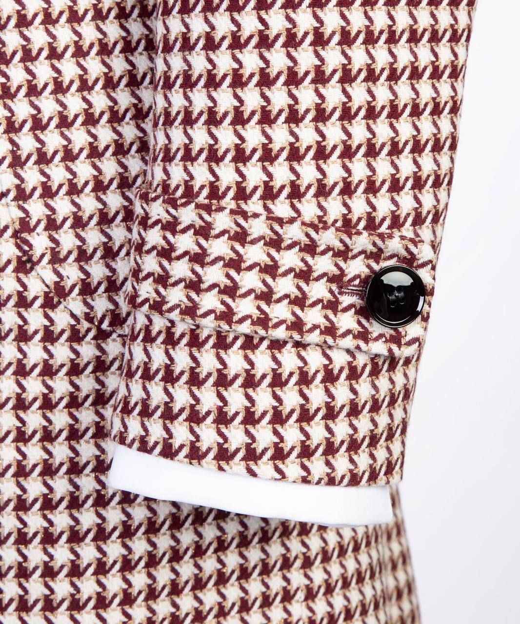 Burgundy Houndstooth Double-Breasted Overcoat