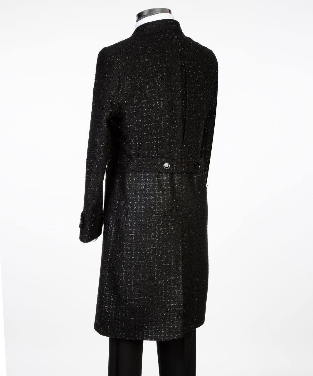 Black Textured Double-Breasted Overcoat