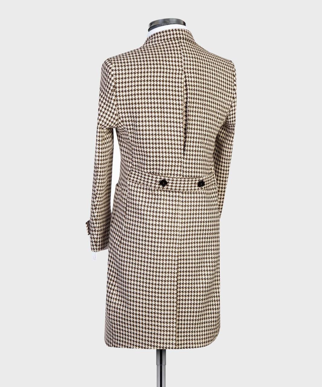 Camel Houndstooth Double-Breasted Overcoat