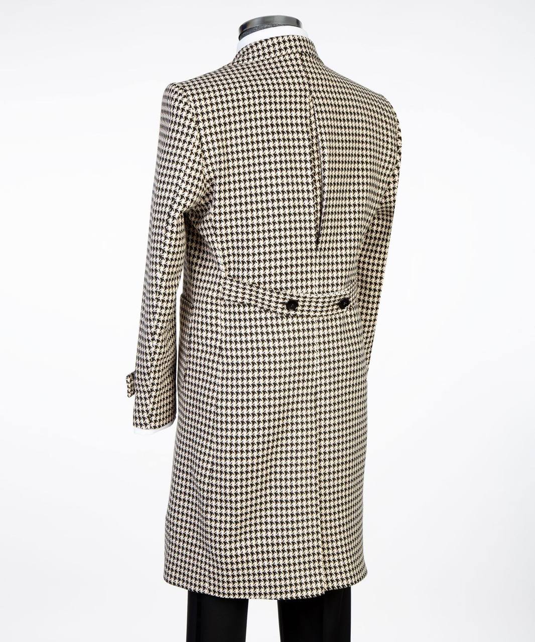 Cream Houndstooth Double-Breasted Overcoat