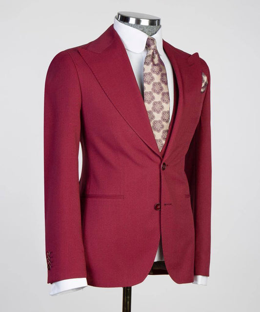 Ruby Red Textured Three-Piece Suit