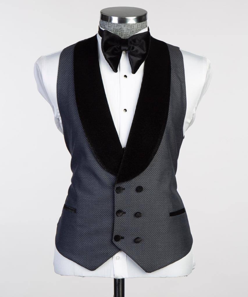 Navy Microdot Three-Piece Tuxedo | Velvet Shawl Collar from The Third Gentleman, product view 5