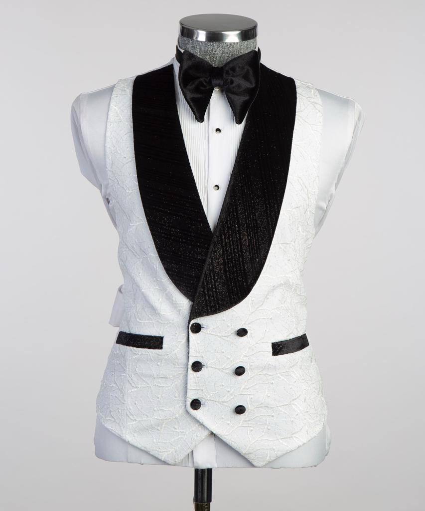 White Crackle Textured Tuxedo | Velvet Shawl Collar from The Third Gentleman, product view 4