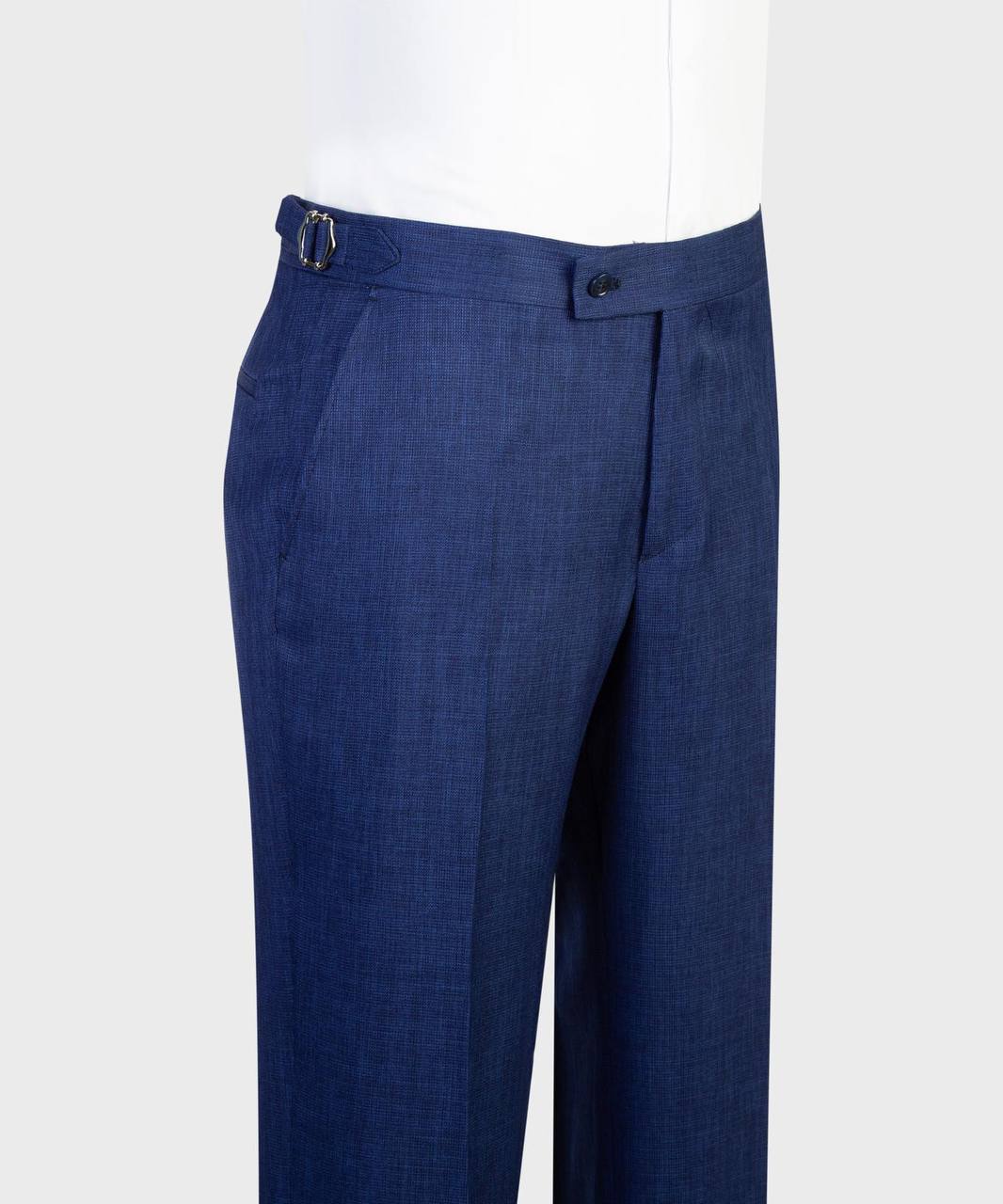 Royal blue double-breasted suit with flared trousers detail