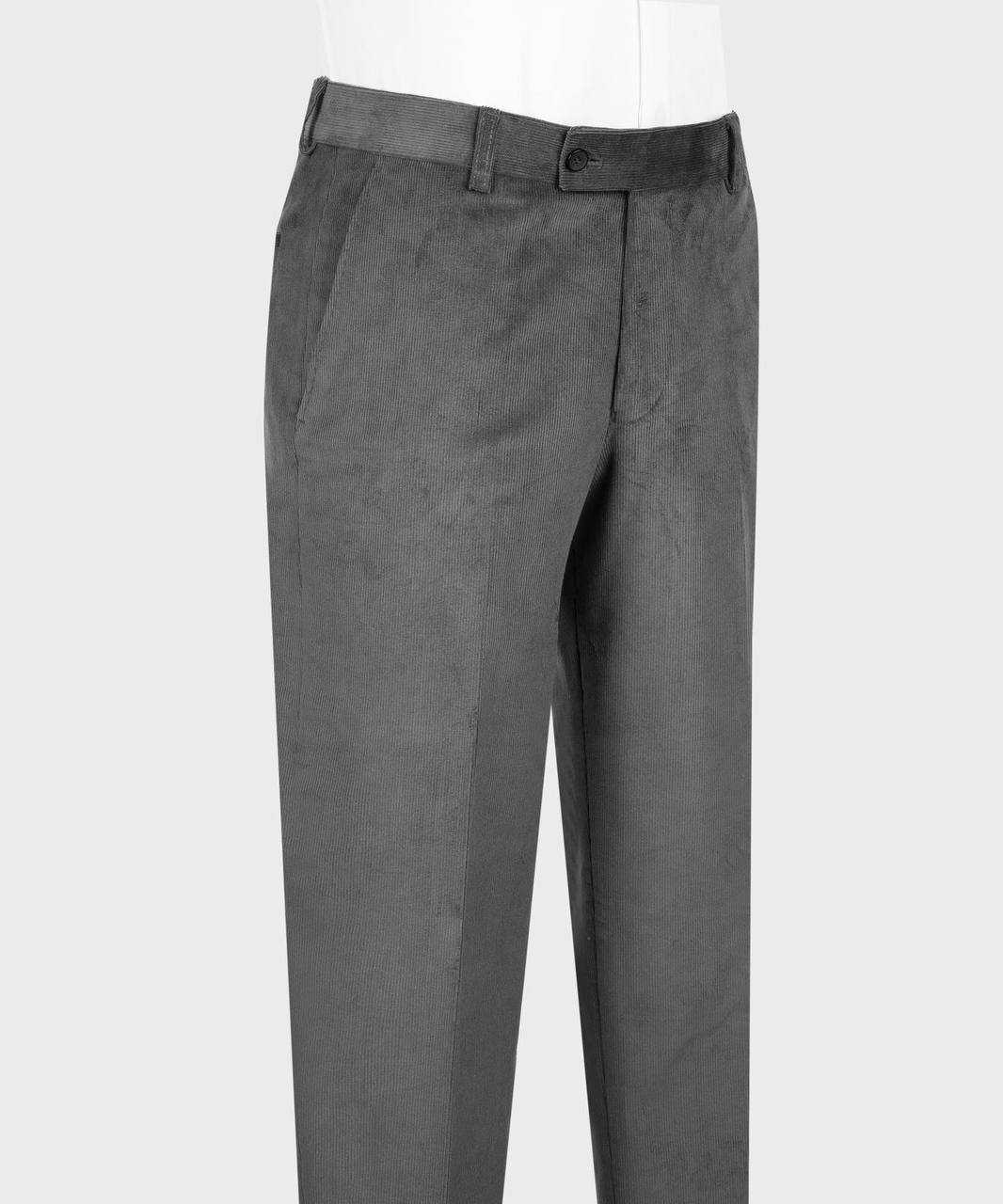 Charcoal ribbed velvet suit matching trousers, front view