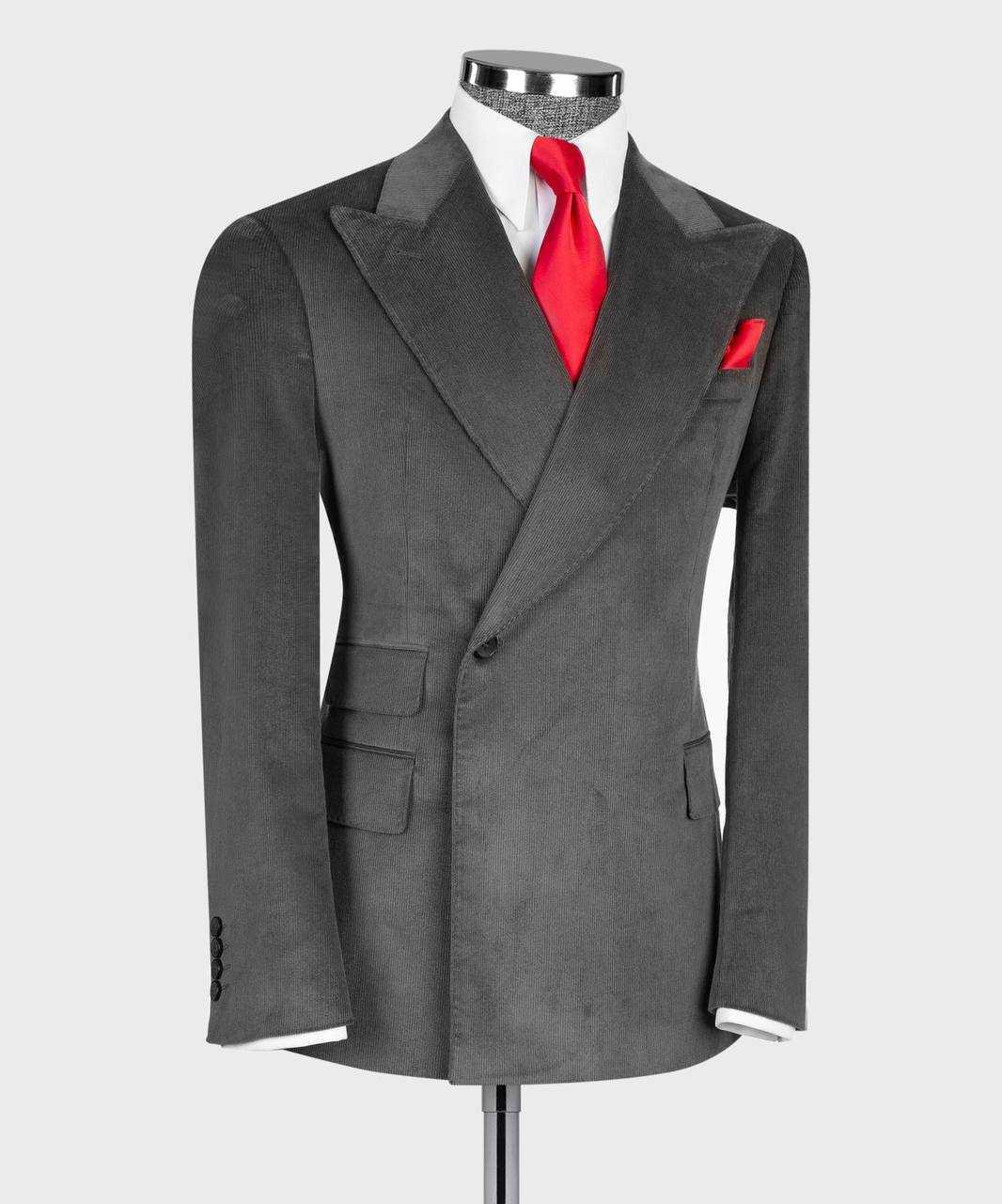 Charcoal ribbed velvet single-breasted suit jacket, three-quarter view