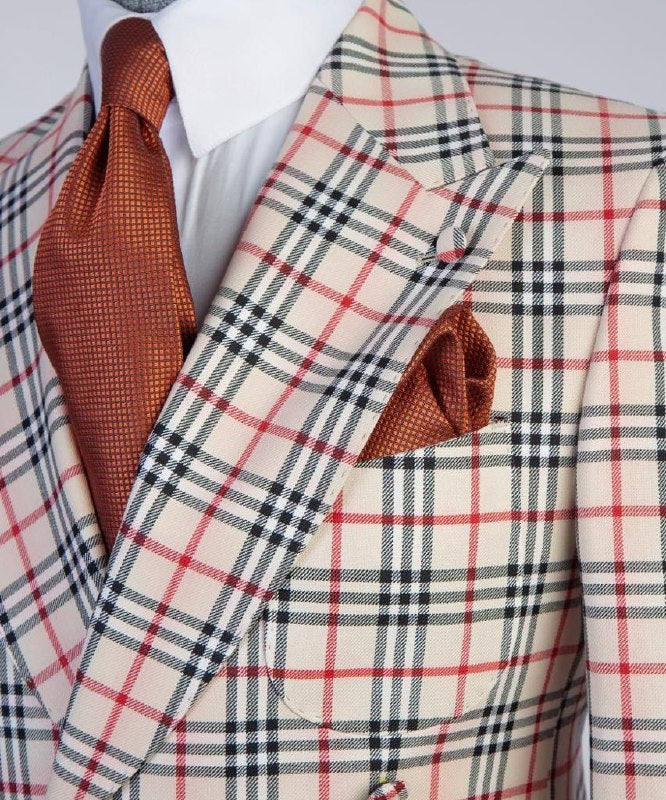 Cream plaid double-breasted suit peak-lapel detail from The Third Gentleman