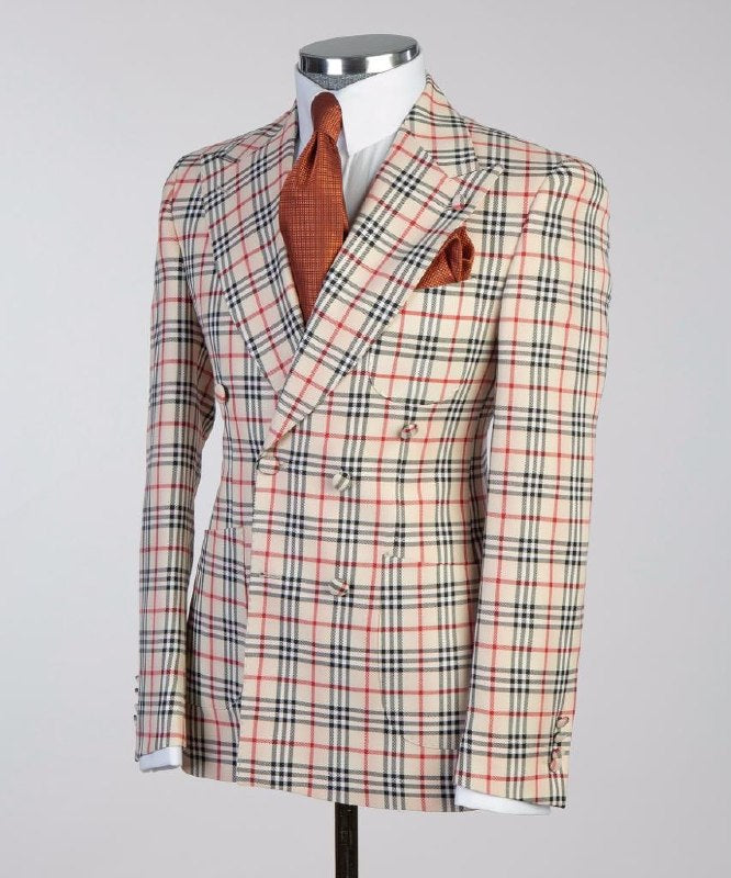 Cream plaid suit matching trouser detail from The Third Gentleman