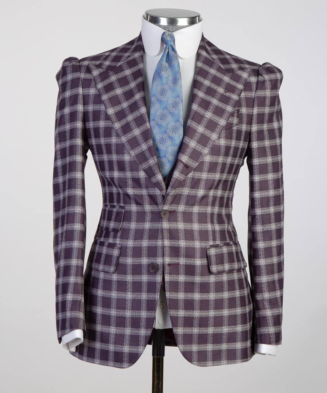 Plum & White Windowpane Three-Piece Suit