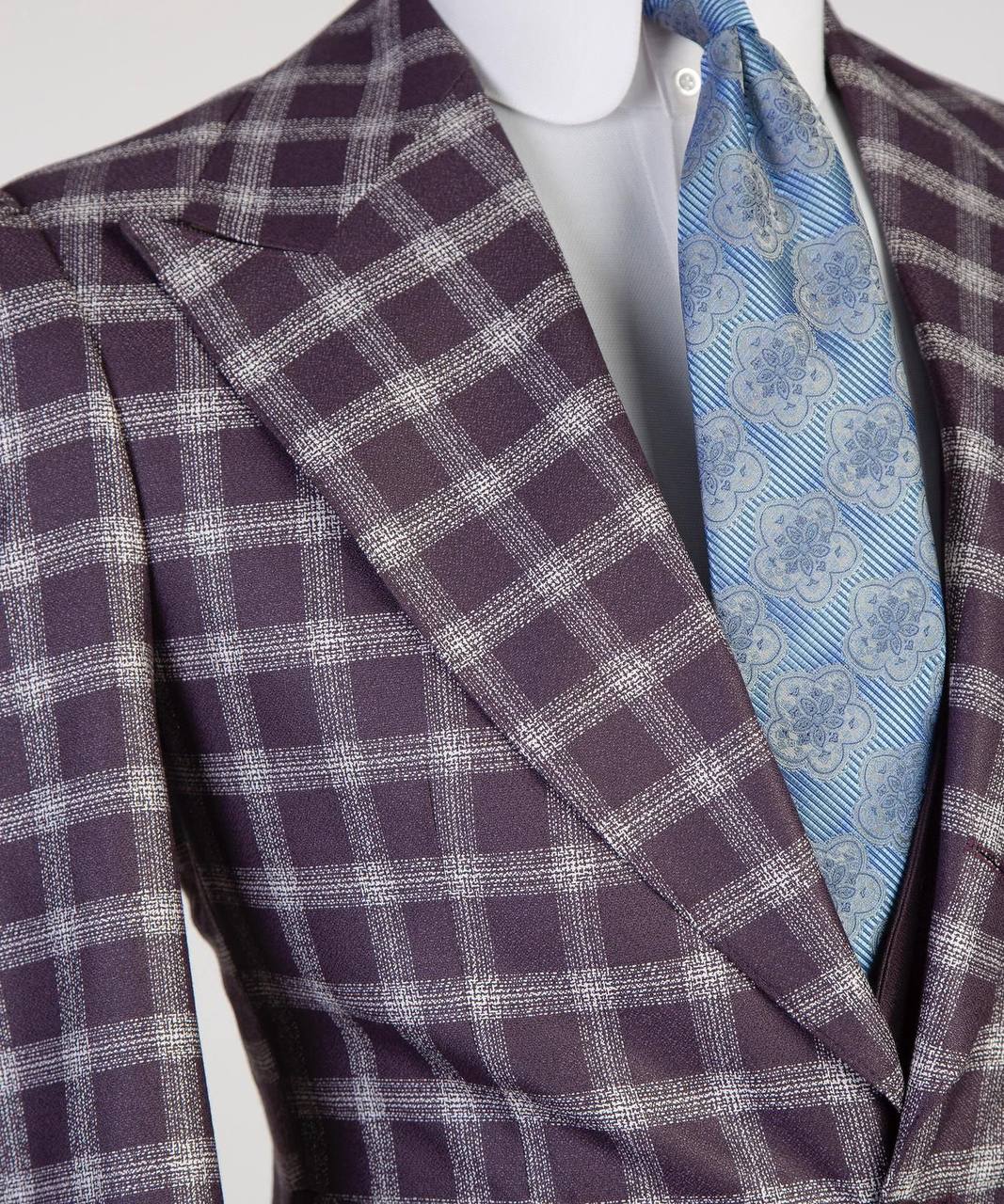 Plum & White Windowpane Three-Piece Suit