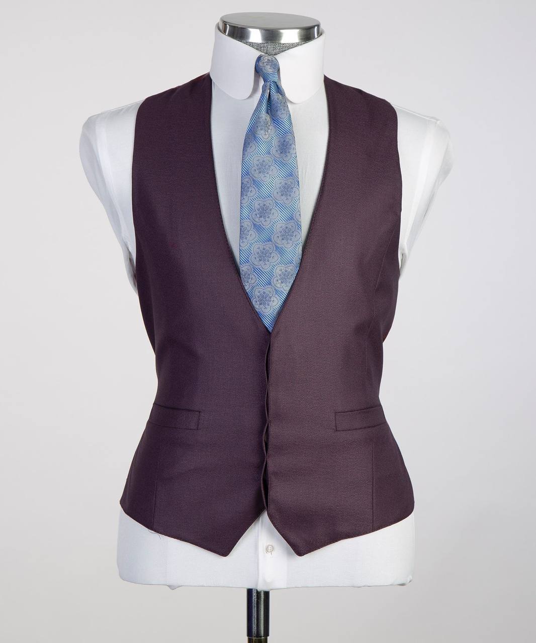 Plum & White Windowpane Three-Piece Suit