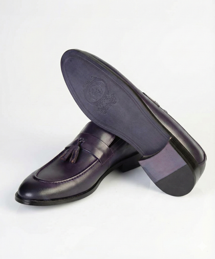 Imperial Plum Tassel Loafers - 100% Turkish Leather - front view - The Third Gentleman