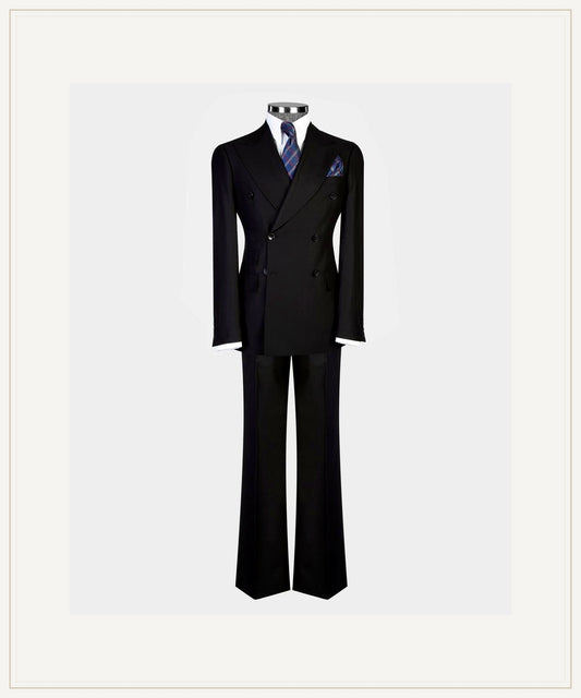 Black Flared-Leg Double-Breasted Suit premium product hero image from The Third Gentleman