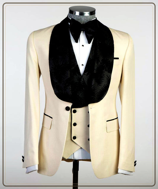 Cream Ivory Three-Piece Tuxedo from The Third Gentleman