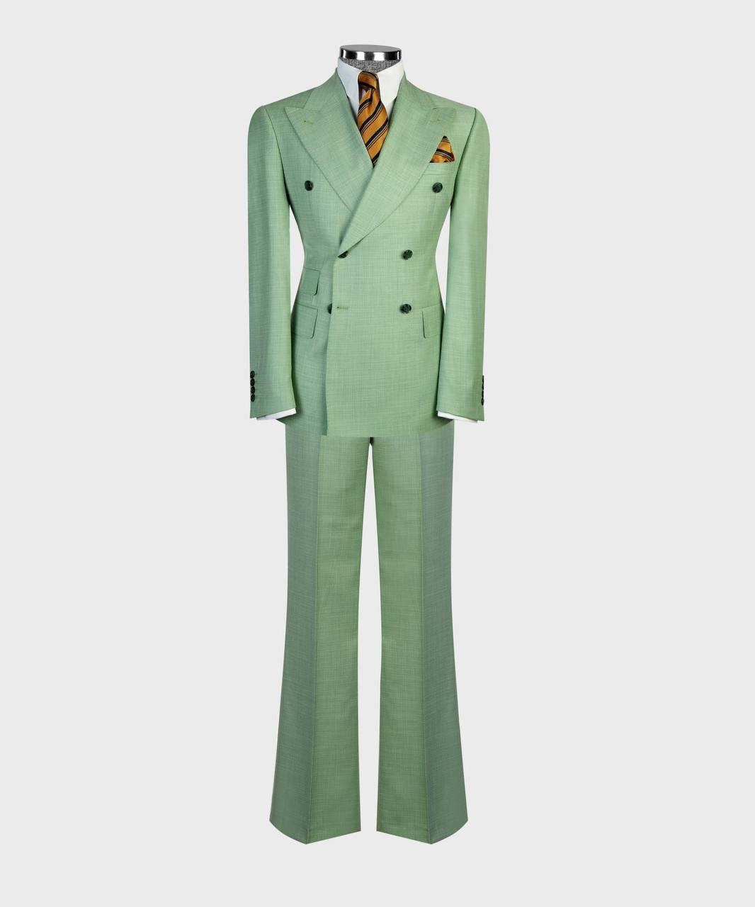 Mint green flared-leg double-breasted suit from The Third Gentleman