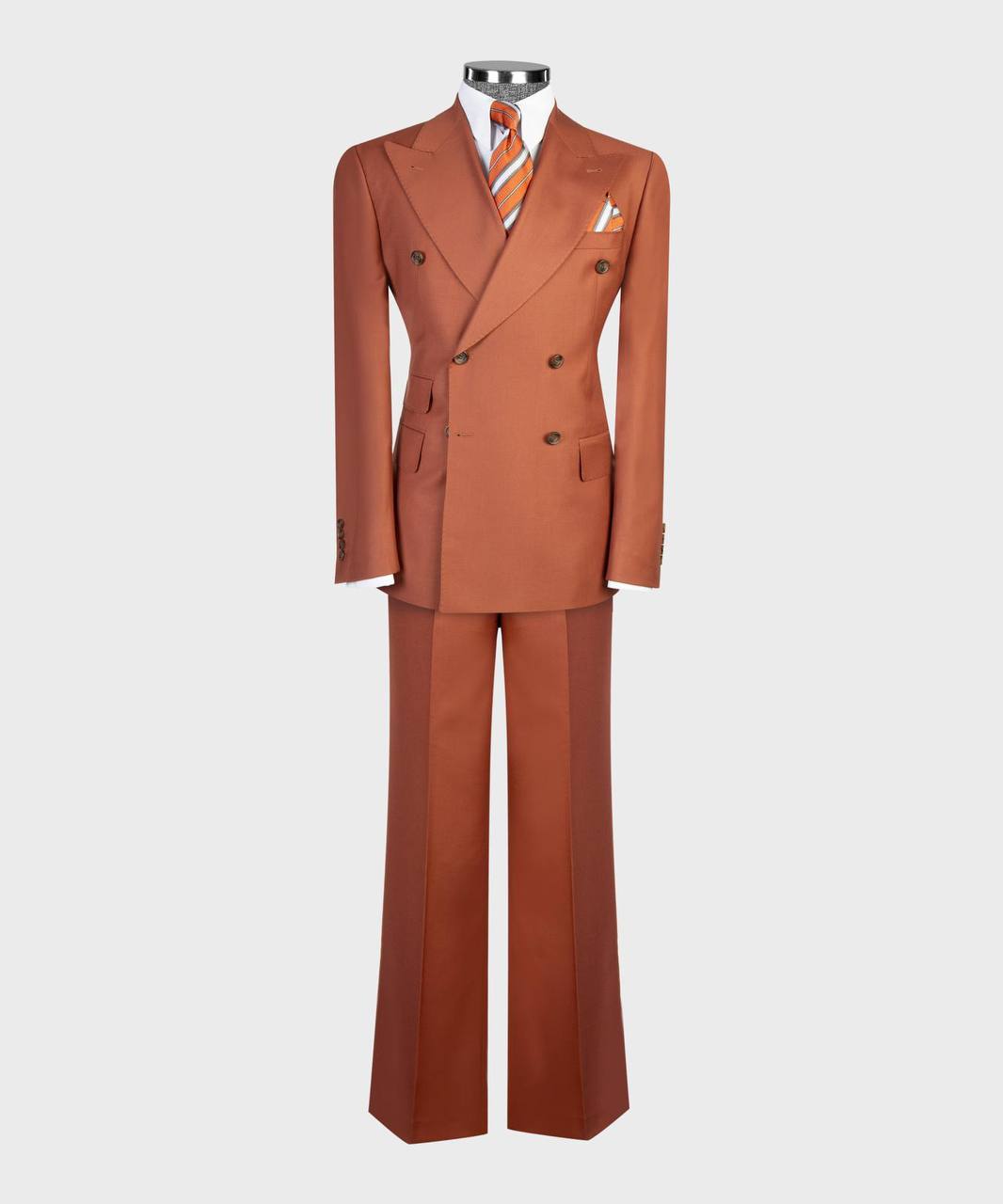 Rust orange flared-leg double-breasted suit from The Third Gentleman