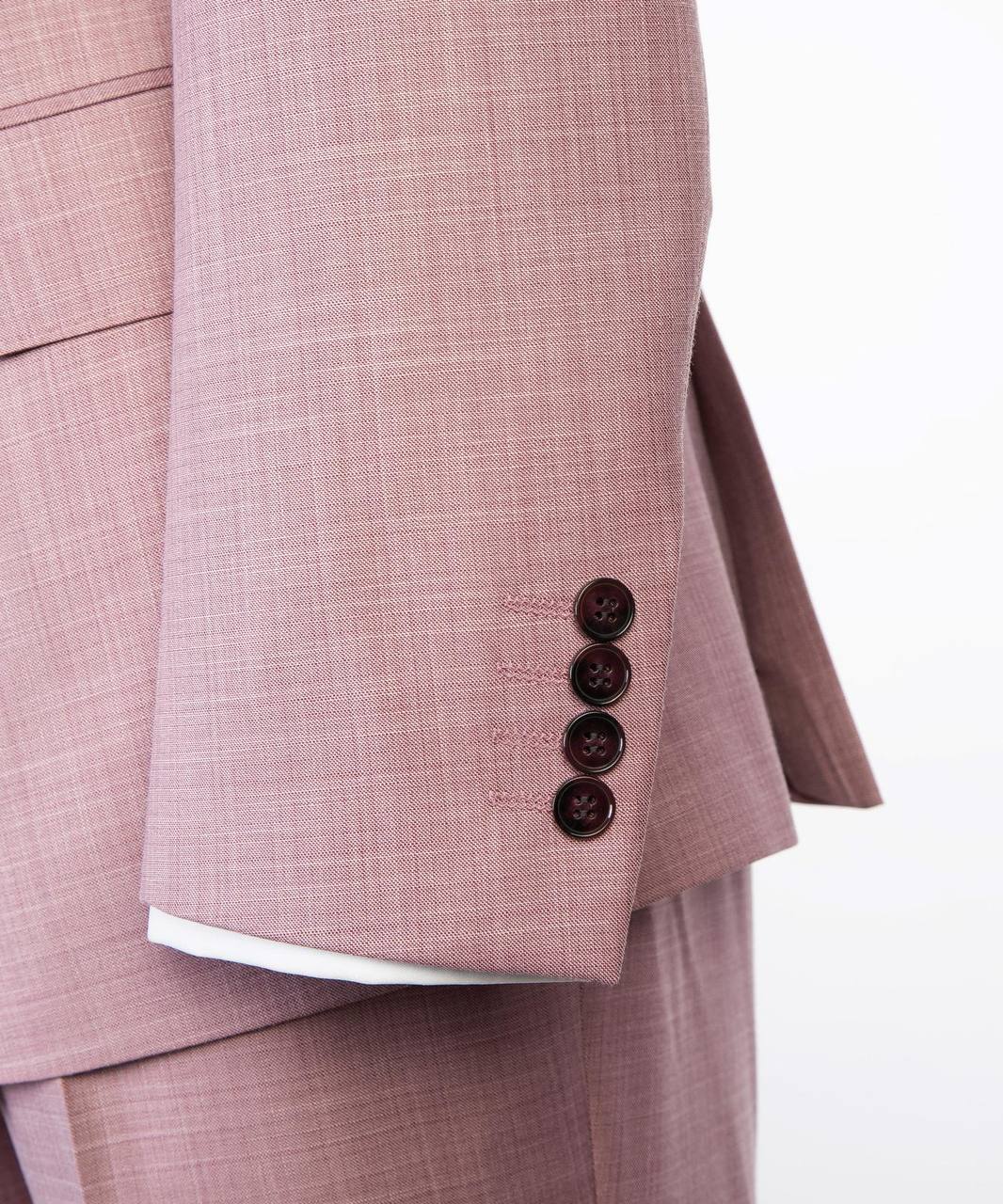 Soft pink flared-leg double-breasted suit sleeve cuff button detail