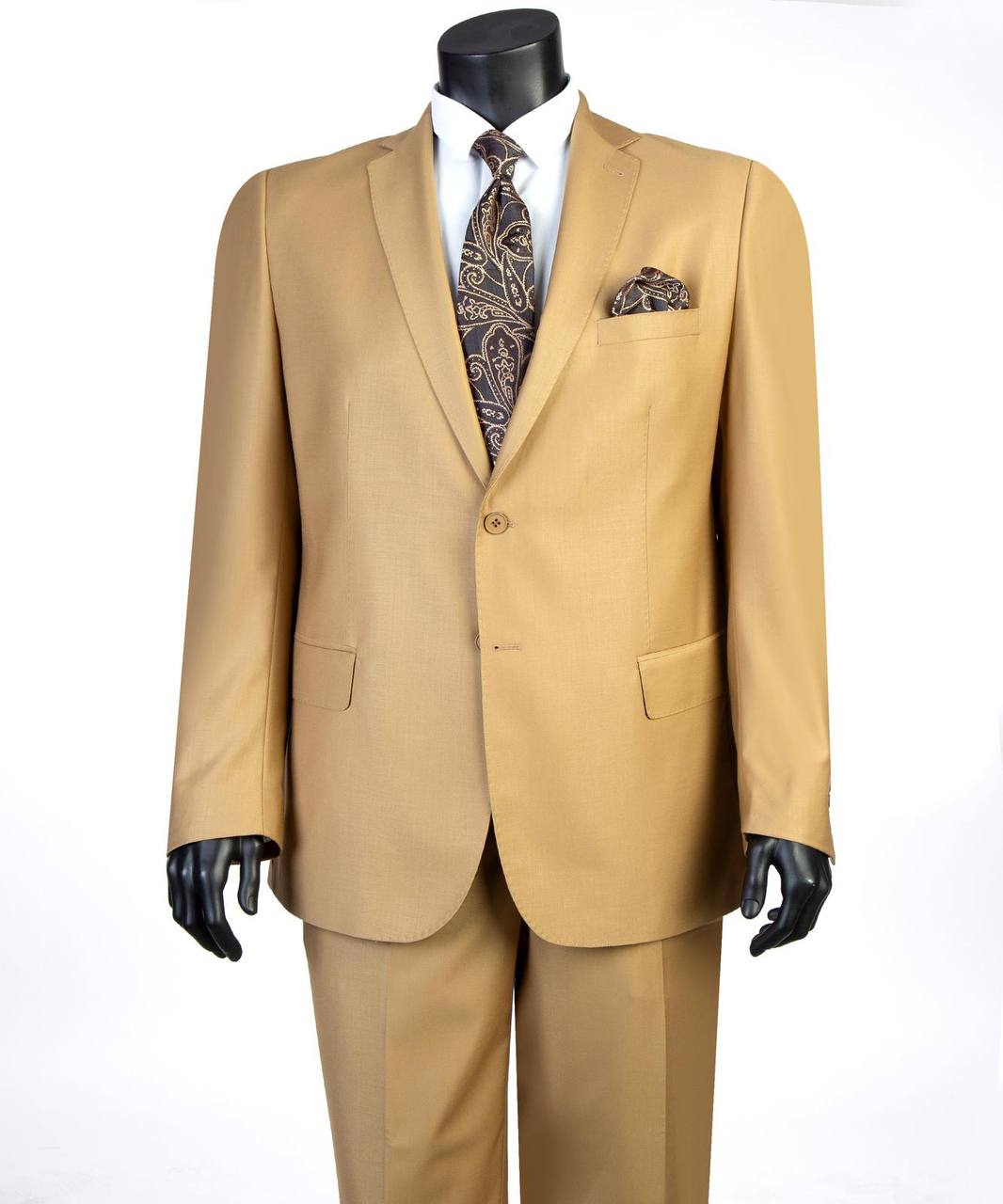 Camel tan Super 200’s wool extended size suit with notch lapel from The Third Gentleman