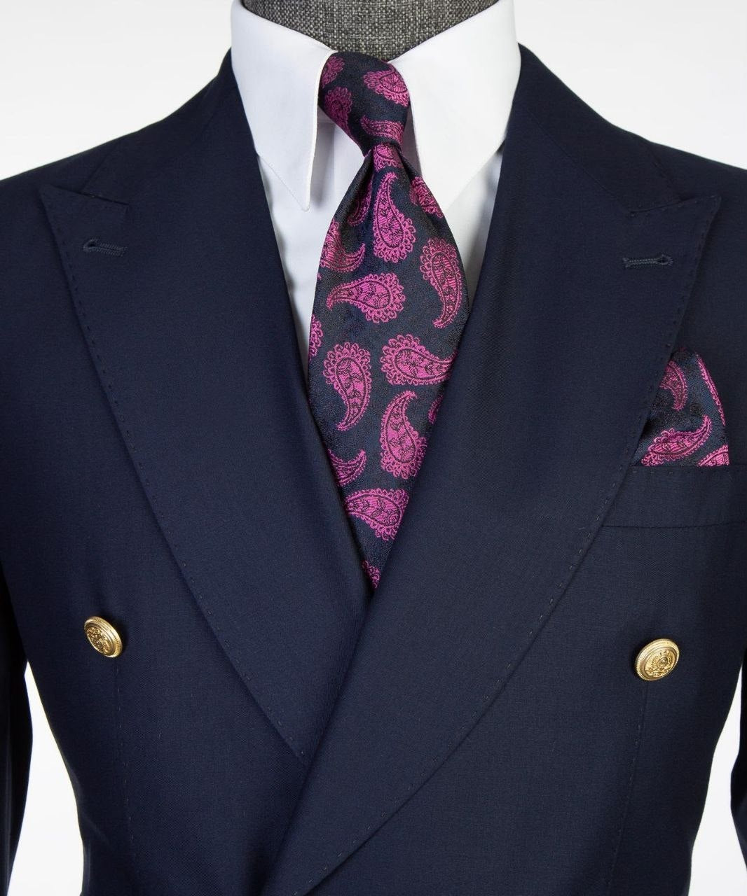Navy blue double-breasted suit with gold buttons from The Third Gentleman, product view 4