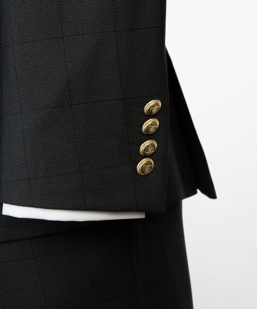 Black windowpane double-breasted suit with gold buttons from The Third Gentleman, product view 5