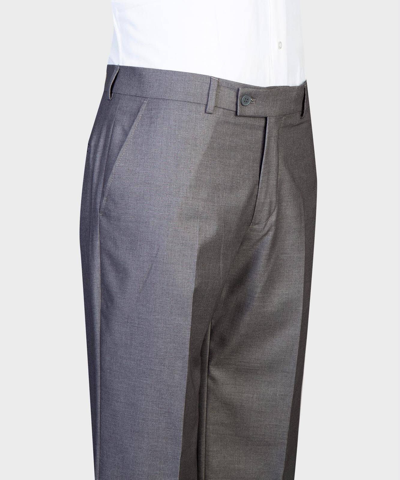 Medium gray suit trousers waistband and front detail