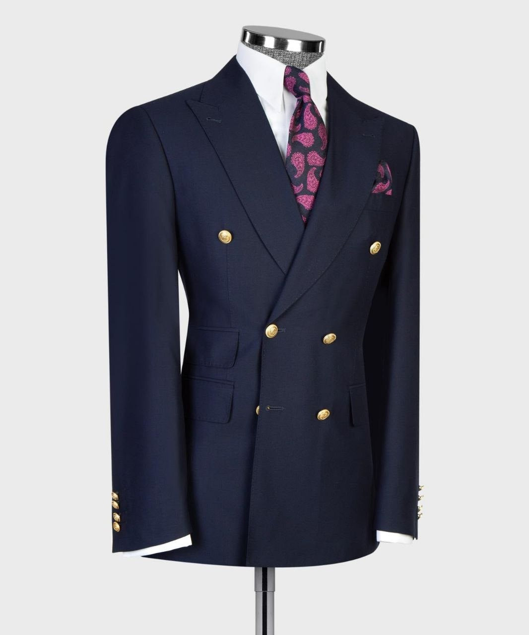 Navy blue double-breasted suit with gold buttons from The Third Gentleman, product view 3
