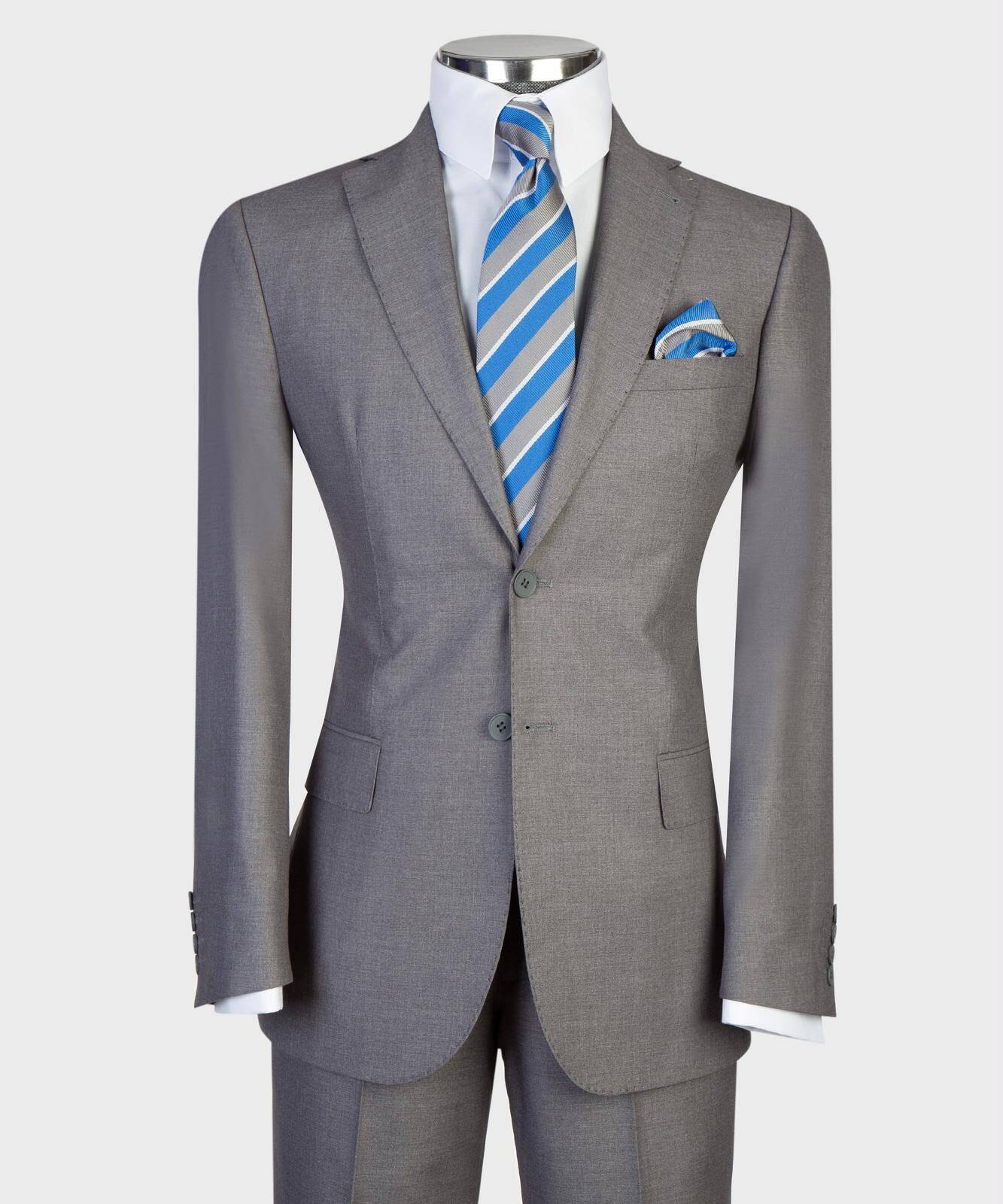 Medium gray two-button suit with matching trousers, front view