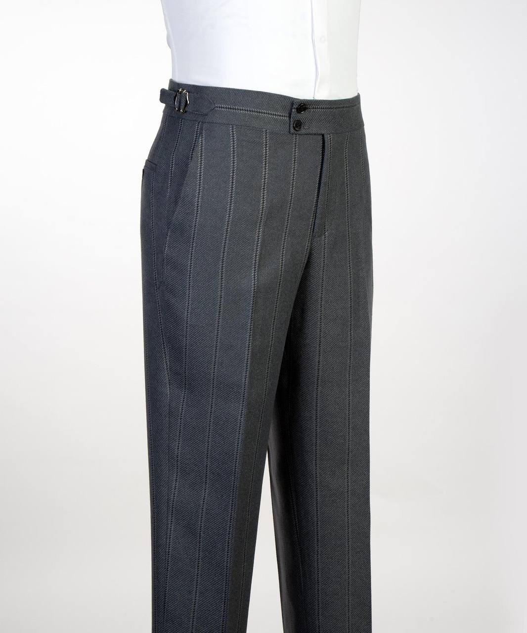 Slate blue pinstripe suit trousers from The Third Gentleman, trouser detail