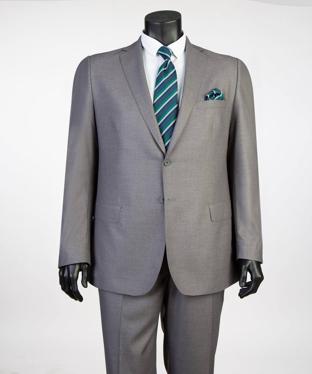 Gray Super 200’s wool extended size suit with notch lapel from The Third Gentleman