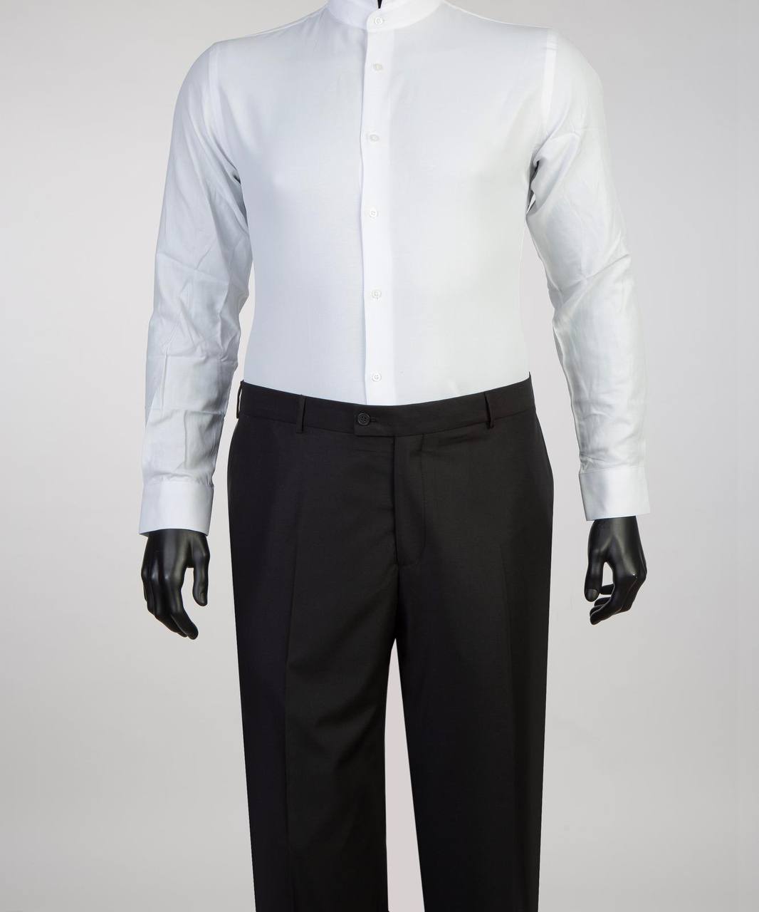 Black suit trousers styled with white dress shirt