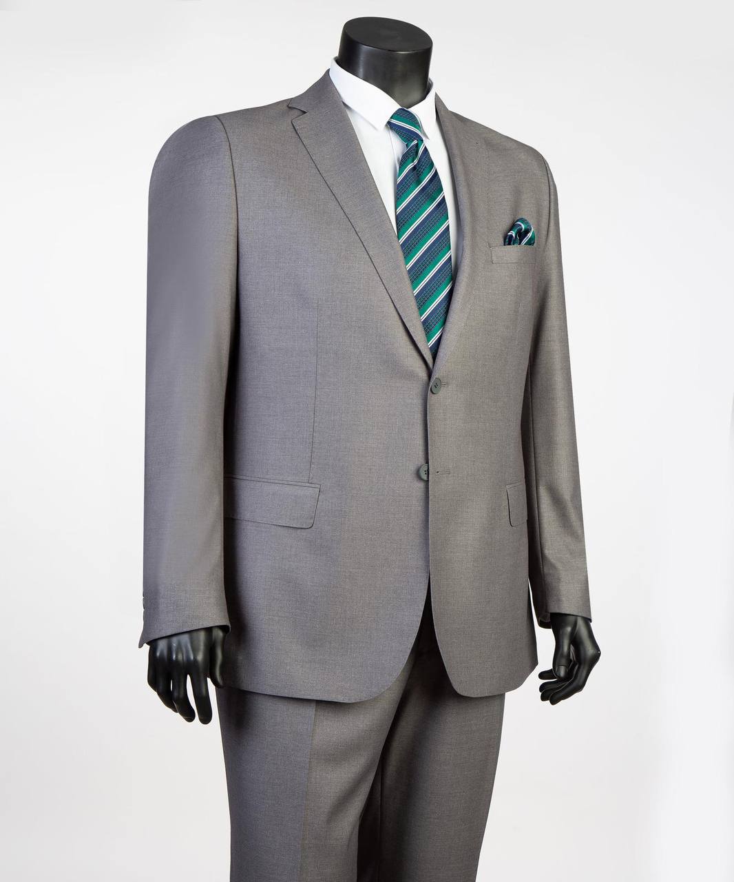 Gray single-breasted two-piece suit in extended regular sizes 52R to 62R