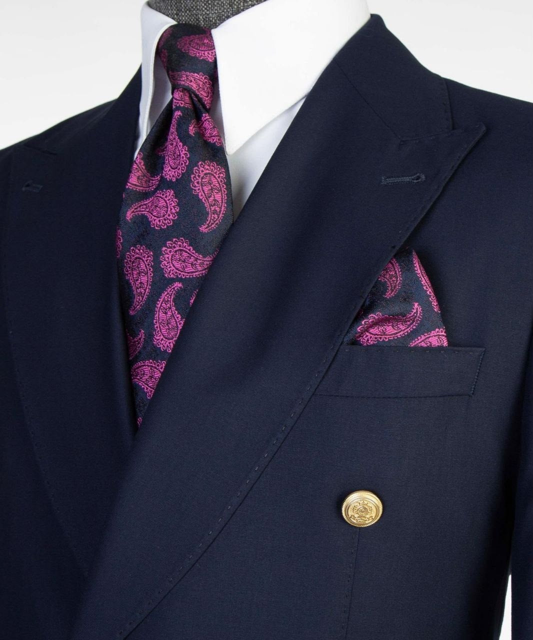 Navy blue double-breasted suit with gold buttons from The Third Gentleman, product view 5