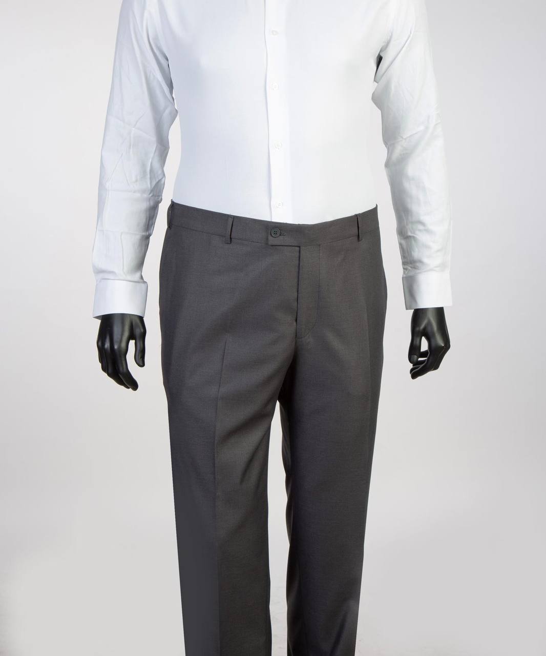 Charcoal suit trousers styled with white dress shirt