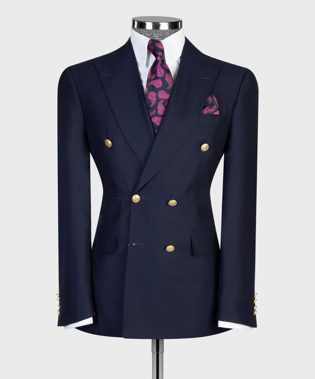Navy blue double-breasted suit with gold buttons from The Third Gentleman, product view 2