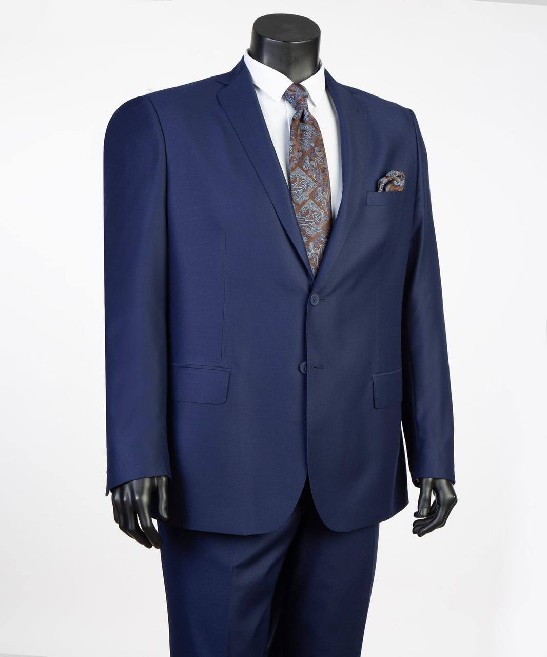 Navy single-breasted two-piece suit in extended regular sizes 52R to 62R