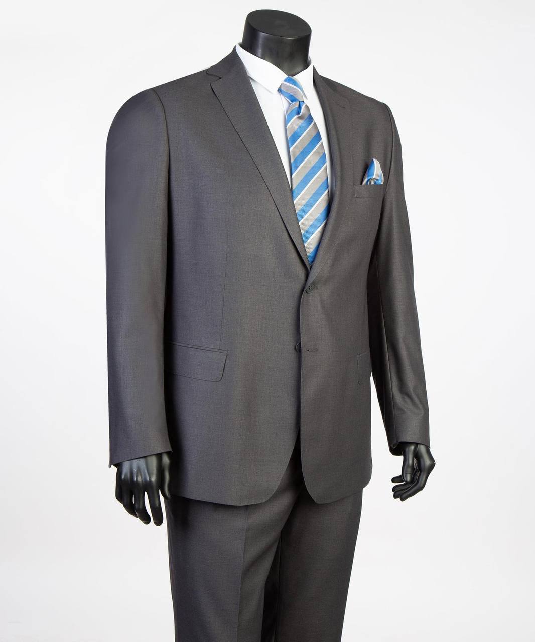 Charcoal single-breasted two-piece suit in extended regular sizes 52R to 62R