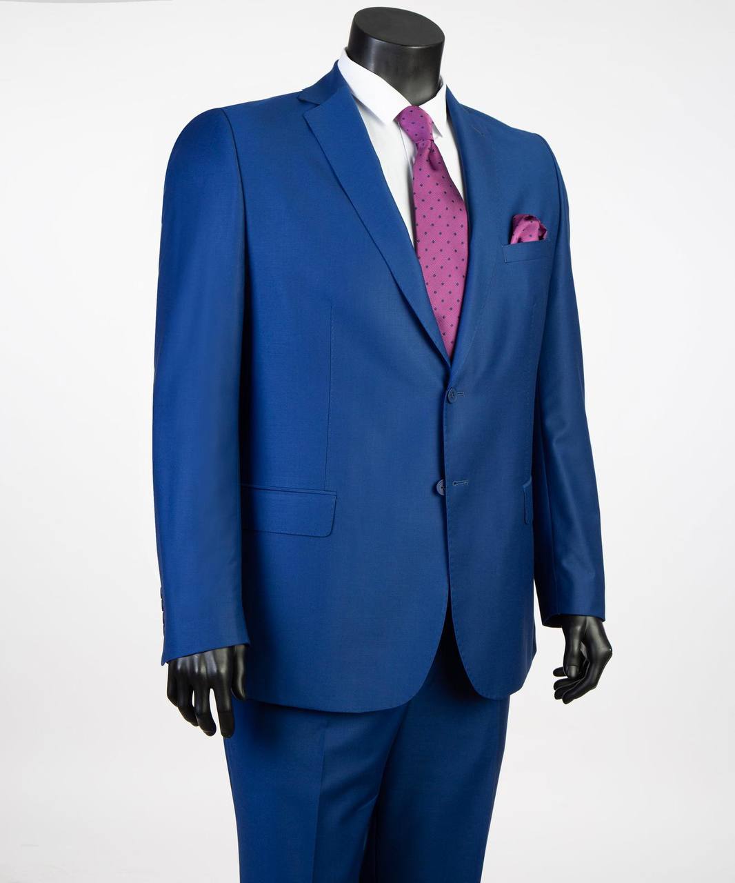 Royal blue single-breasted two-piece suit in extended regular sizes 52R to 62R