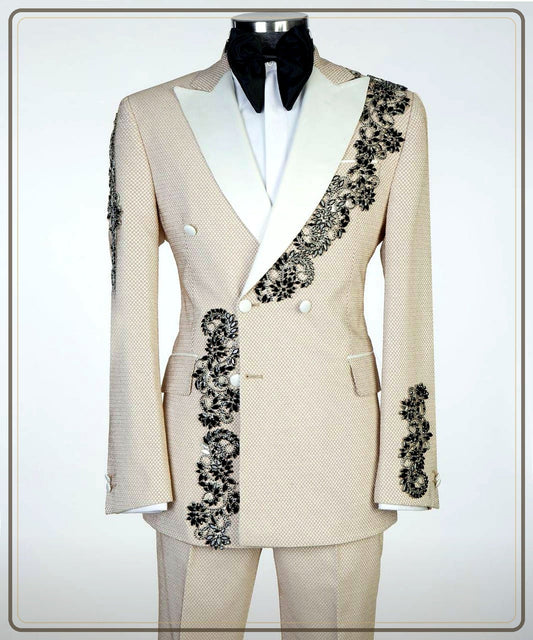 Final Sale: Ivory Alabaster Embellished Tuxedo — Size 36R | Signature Peak Lapel premium hero from The Third Gentleman