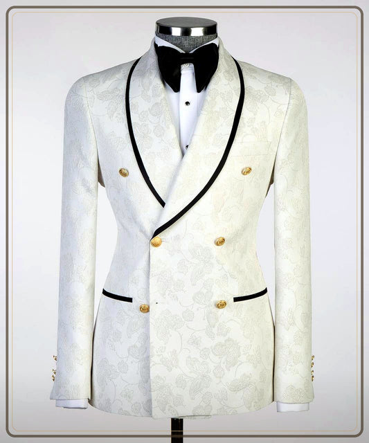 Ivory Gold Floral Brocade Tuxedo | Double-Breasted premium hero from The Third Gentleman