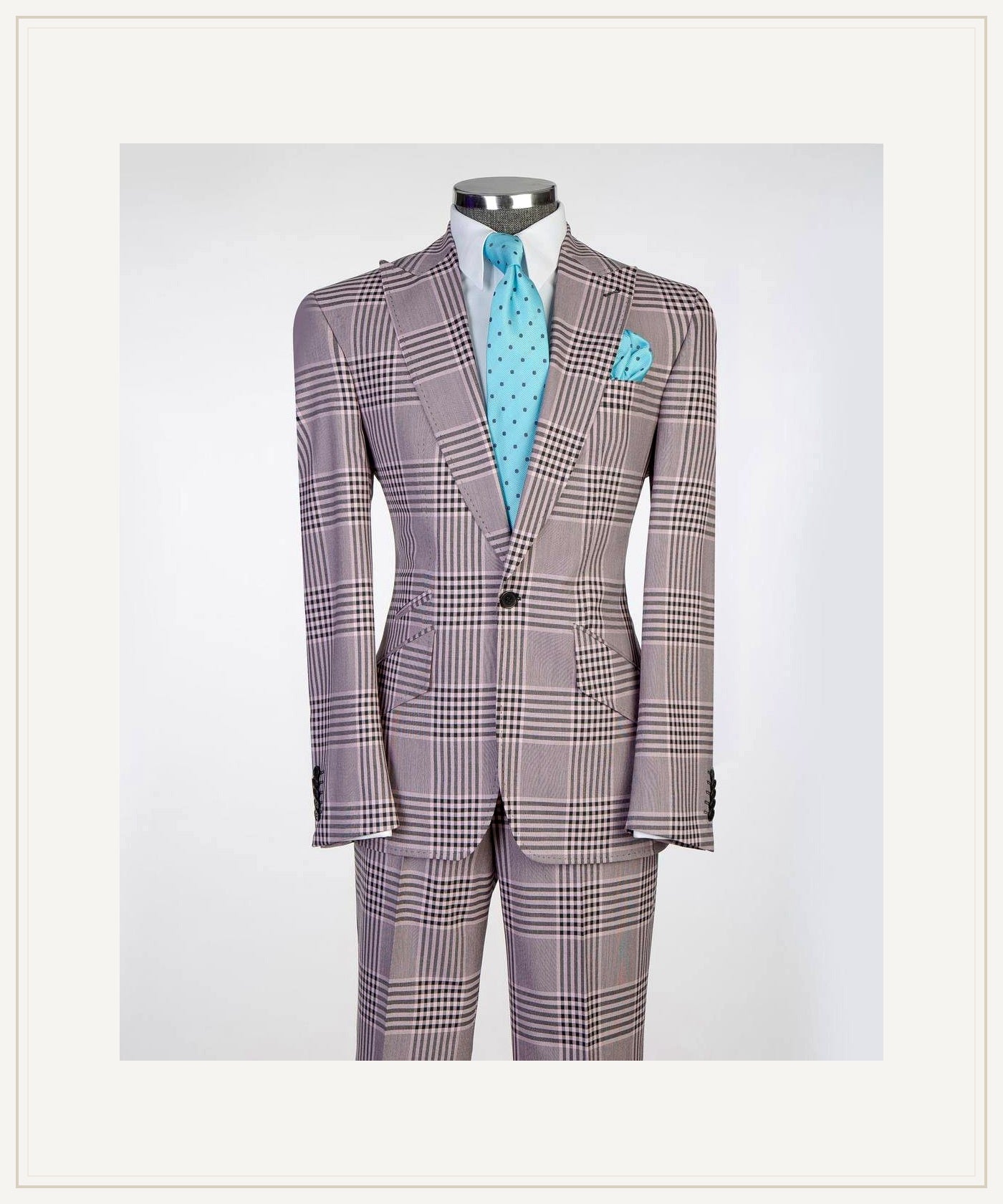 Lavender Gray Plaid 2 Button Suit premium product hero image from The Third Gentleman