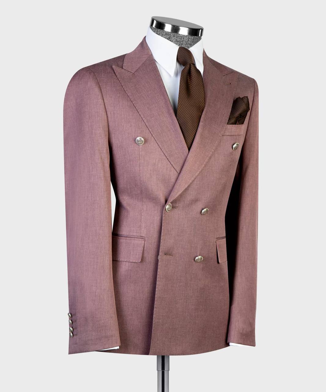 Brown Tinted Plum Double Breasted Suit