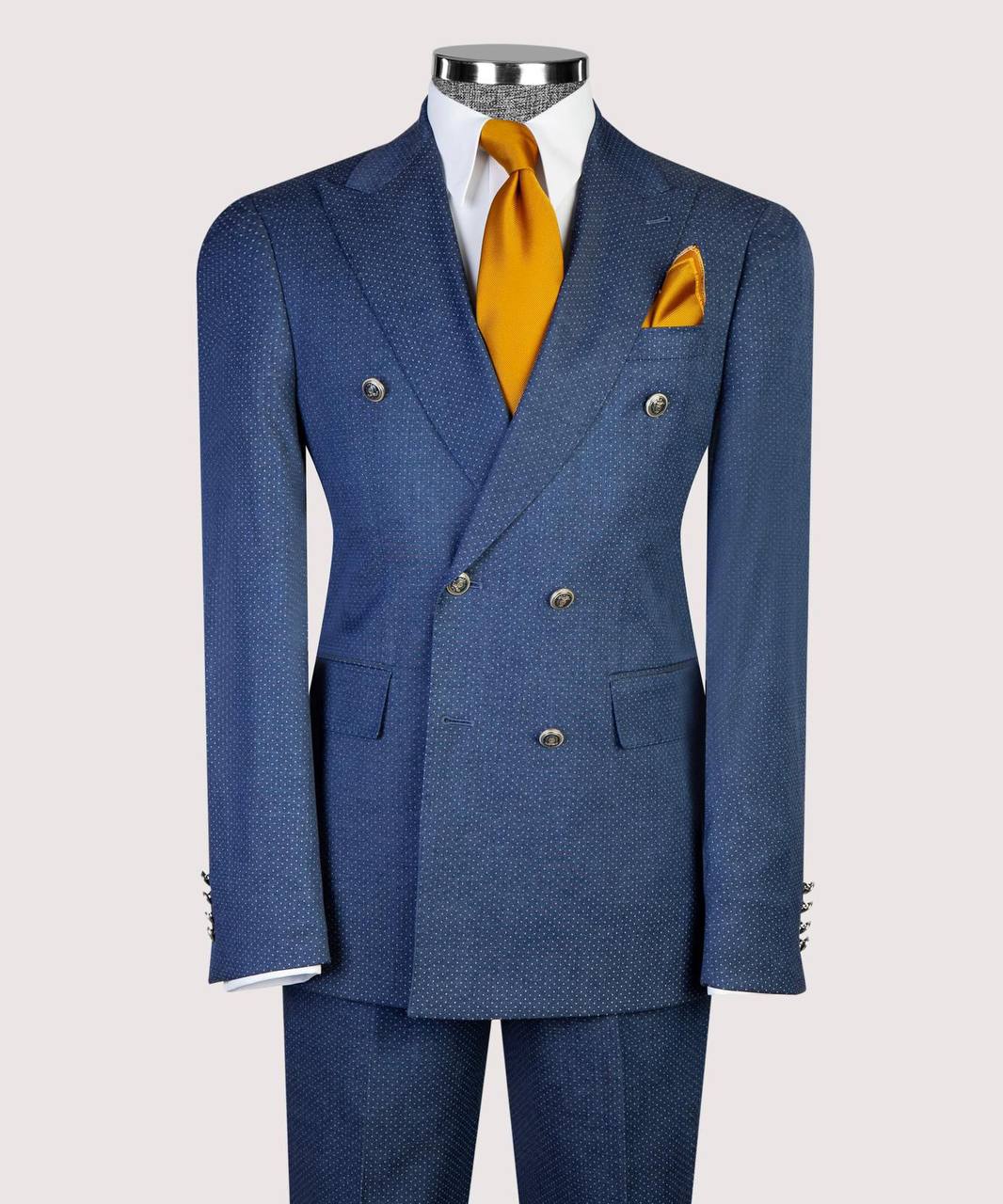 Dotted Blue Double Breasted Suit