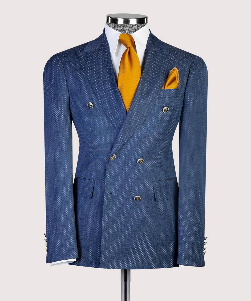 Dotted Blue Double Breasted Suit