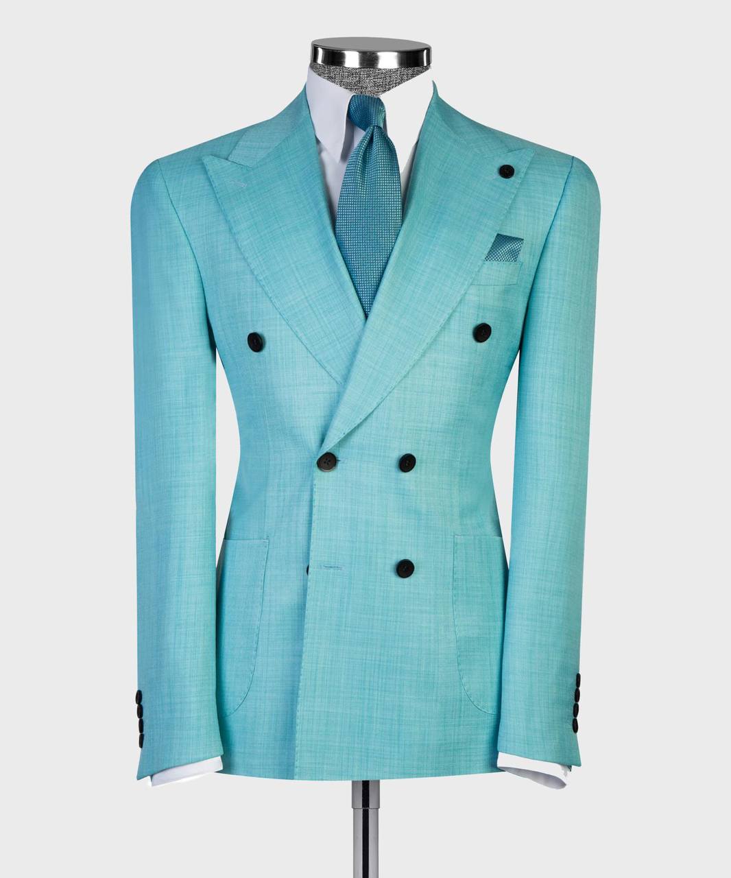 Aqua Blue Double Breasted Suit - alternate angle