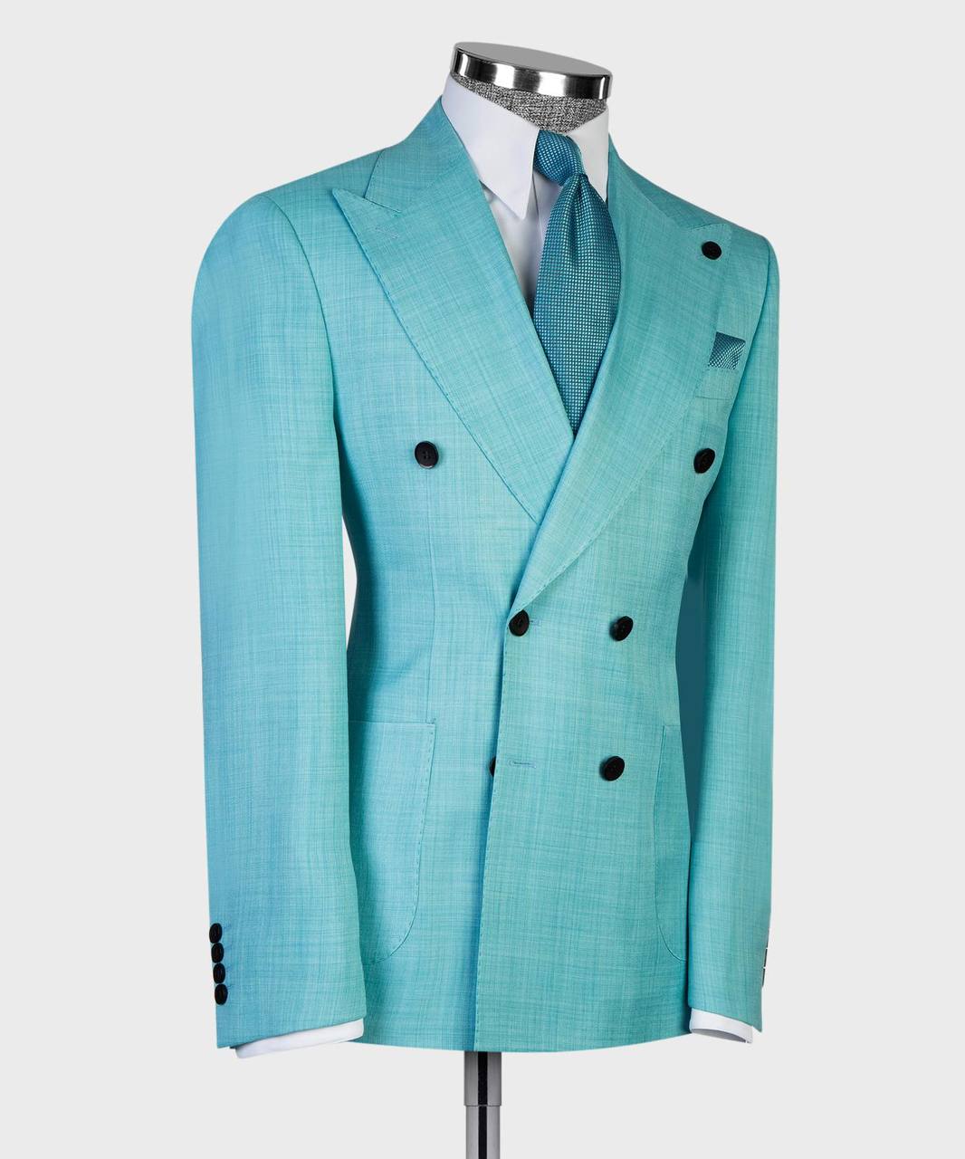 Aqua Blue Double Breasted Suit - detail view