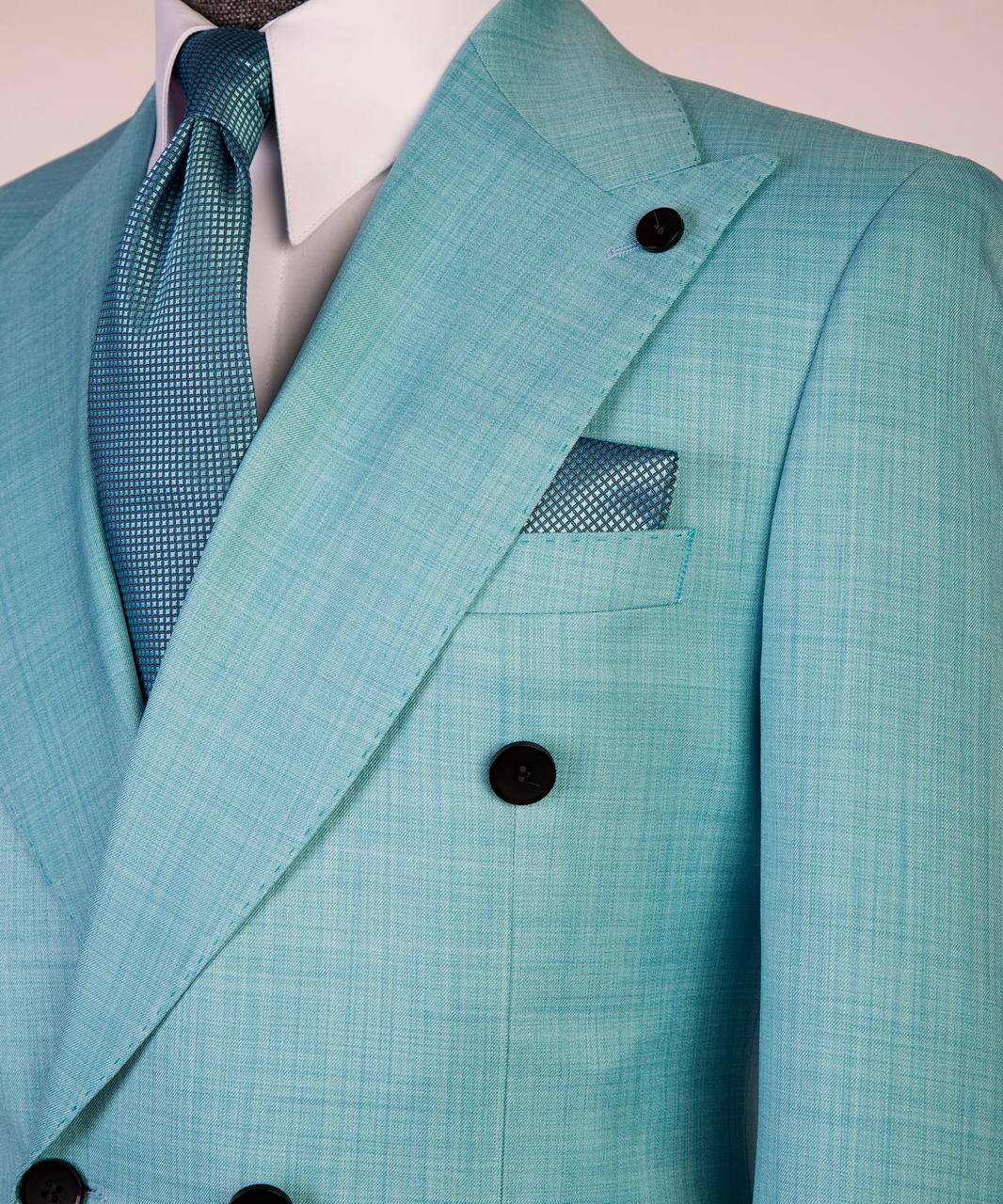 Aqua Blue Double Breasted Suit - side view