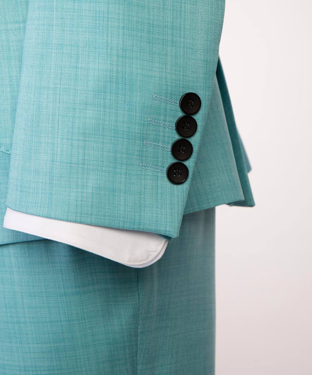 Aqua Blue Double Breasted Suit - fabric detail
