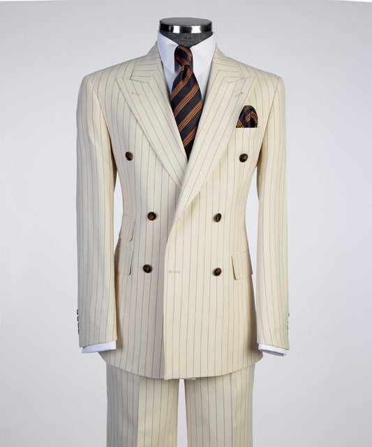 Warm Ivory / Brown Pinstripes Double Breasted Suit