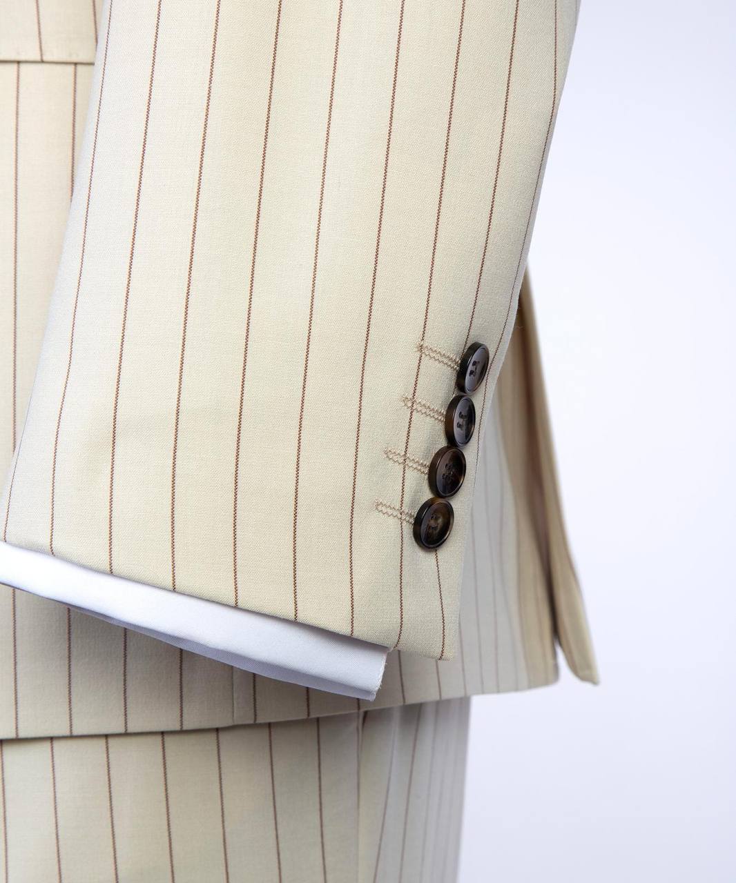 Warm Ivory / Brown Pinstripes Double Breasted Suit